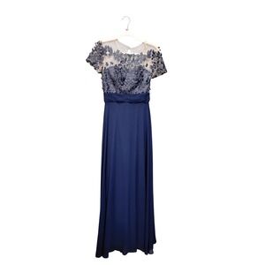 JS Collections Navy Blue Lace Illusion Evening Gown Size 4